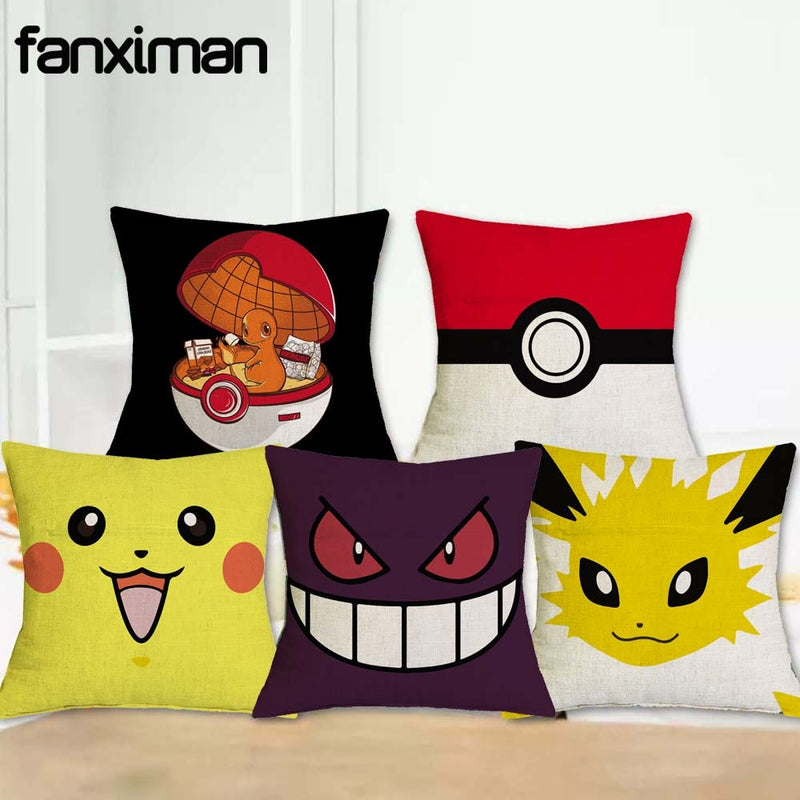 Customized Linen Cushion Cover Japanese Anime Pokemon Pikachu Figures Throw  Pillowcase Home Decorative Sofa Car Seat Cushions