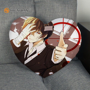 Bungo Stray Dogs Heart Shape Pillow Cover Custom zipper Pillowcase Just Cover No Core Size 41x36cm,47x42cm