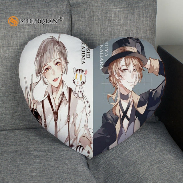 Bungo Stray Dogs Heart Shape Pillow Cover Custom zipper Pillowcase Just Cover No Core Size 41x36cm,47x42cm