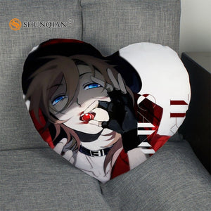 Bungo Stray Dogs Heart Shape Pillow Cover Custom zipper Pillowcase Just Cover No Core Size 41x36cm,47x42cm