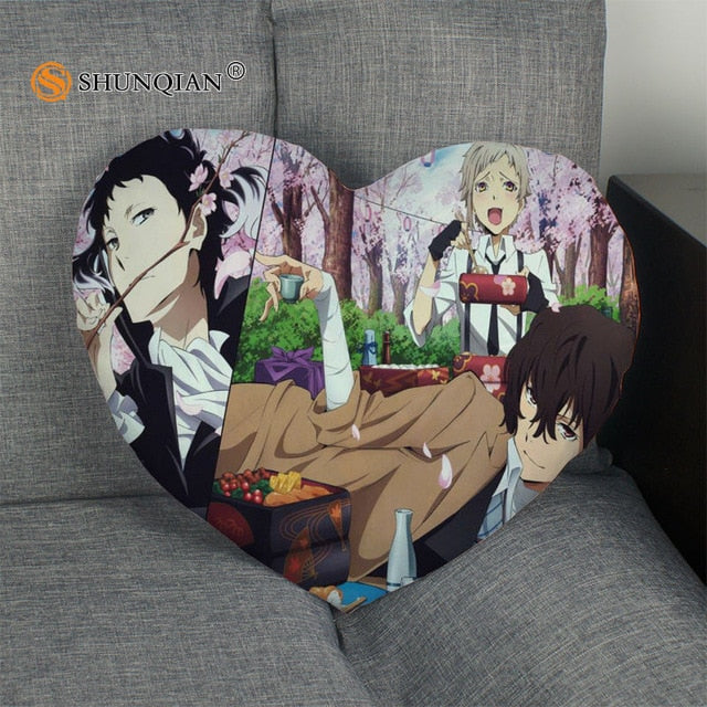 Bungo Stray Dogs Heart Shape Pillow Cover Custom zipper Pillowcase Just Cover No Core Size 41x36cm,47x42cm