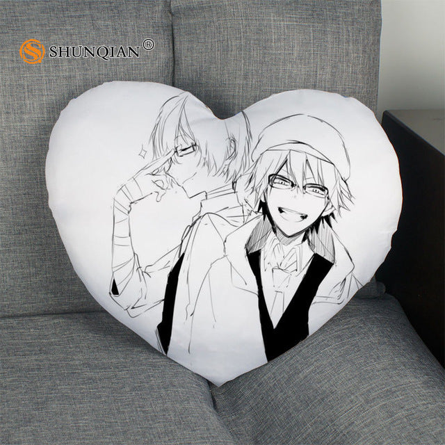 Bungo Stray Dogs Heart Shape Pillow Cover Custom zipper Pillowcase Just Cover No Core Size 41x36cm,47x42cm