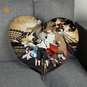 Bungo Stray Dogs Heart Shape Pillow Cover Custom zipper Pillowcase Just Cover No Core Size 41x36cm,47x42cm