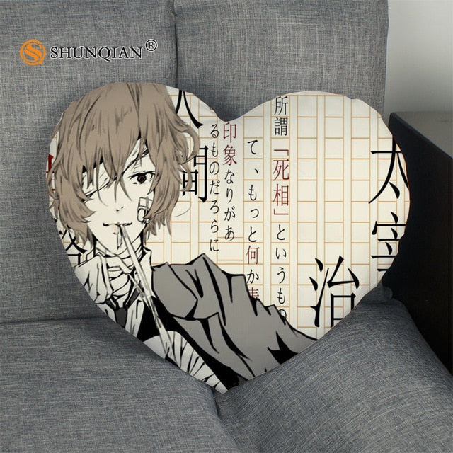 Bungo Stray Dogs Heart Shape Pillow Cover Custom zipper Pillowcase Just Cover No Core Size 41x36cm,47x42cm