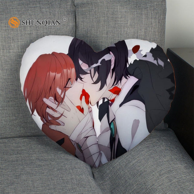 Bungo Stray Dogs Heart Shape Pillow Cover Custom zipper Pillowcase Just Cover No Core Size 41x36cm,47x42cm