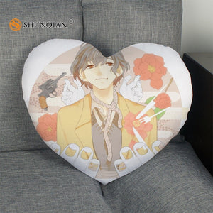 Bungo Stray Dogs Heart Shape Pillow Cover Custom zipper Pillowcase Just Cover No Core Size 41x36cm,47x42cm