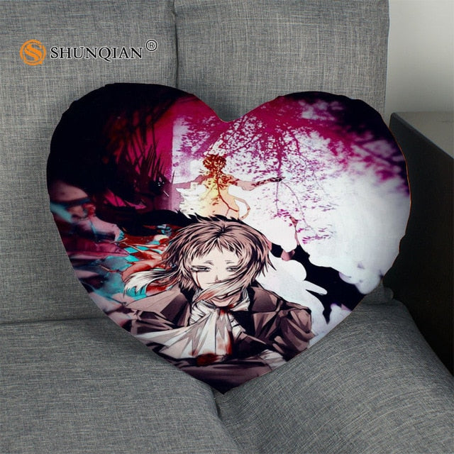 Bungo Stray Dogs Heart Shape Pillow Cover Custom zipper Pillowcase Just Cover No Core Size 41x36cm,47x42cm