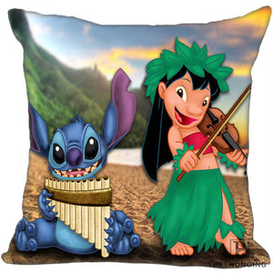 Custom Decorative Pillowcase Lilo and Stitch Square Zippered Pillow Cover 35X35,40x40,45x45cm(One Side)180527-21-17