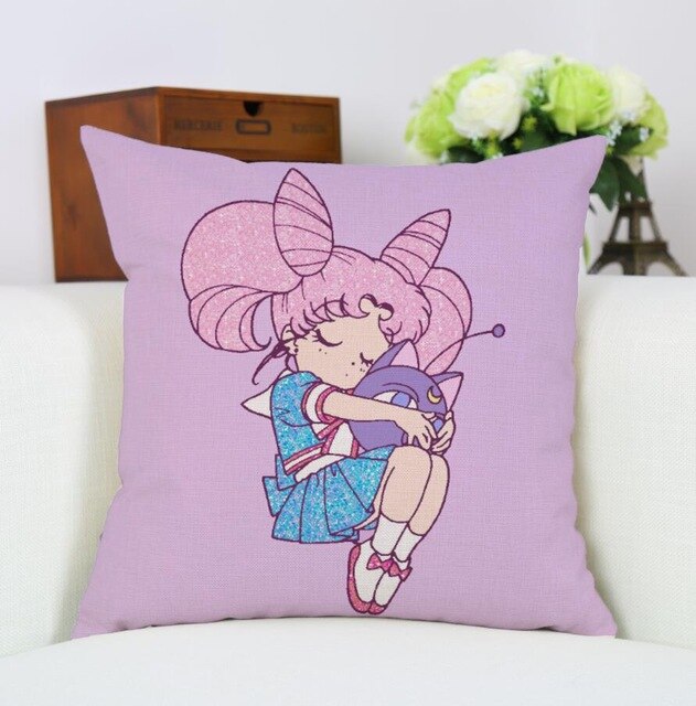 Car Throw Pillow Case Cotton Linen Sailor Moon Anime ChibiUsa Cartoon Style Square Shap Cushion Cover Decorative for Sofa New