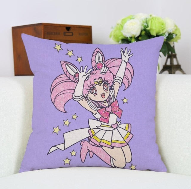 Car Throw Pillow Case Cotton Linen Sailor Moon Anime ChibiUsa Cartoon Style Square Shap Cushion Cover Decorative for Sofa New