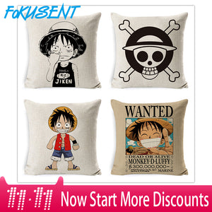 Fokusent Anime Linen One Piece Wanted Printed Throw Pillow Cover Covers Home Hotel Pillow Case 45x45cm 2018 New Arrival