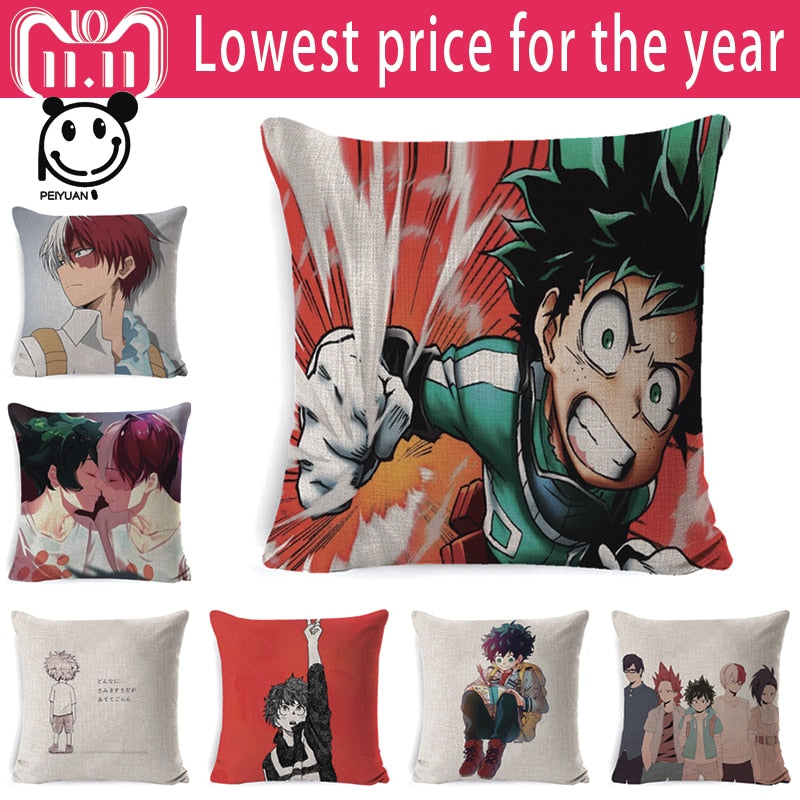 PEIYUAN Anime My Hero Academia All Might Midoriya Cool Red Waist Peach Skin Cushion Pillow Case Cover Home Costume Decor Supply