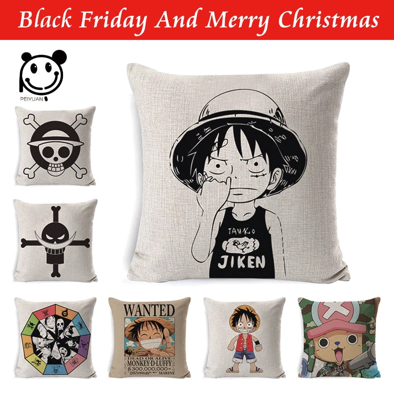 Anime Cushion Cover Linen One Piece Wanted Printed Throw Pillow Cover Sofa Car Cover Home Decoration Pillow Cushion Case 45x45cm