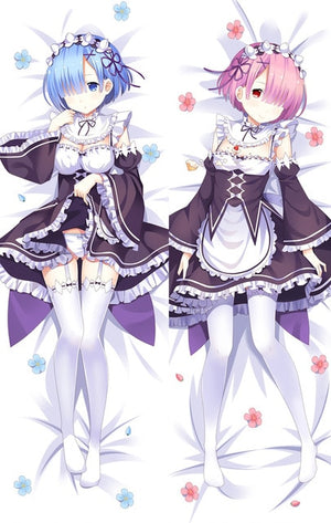 Update Anim Re Zero kara Hajimeru Isekai Seikatsu characters sexy girl Rem & Ram Dakimakura pillow cover hugging body pillowcase