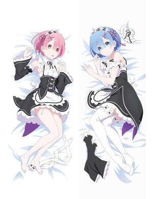 Update Anim Re Zero kara Hajimeru Isekai Seikatsu characters sexy girl Rem & Ram Dakimakura pillow cover hugging body pillowcase