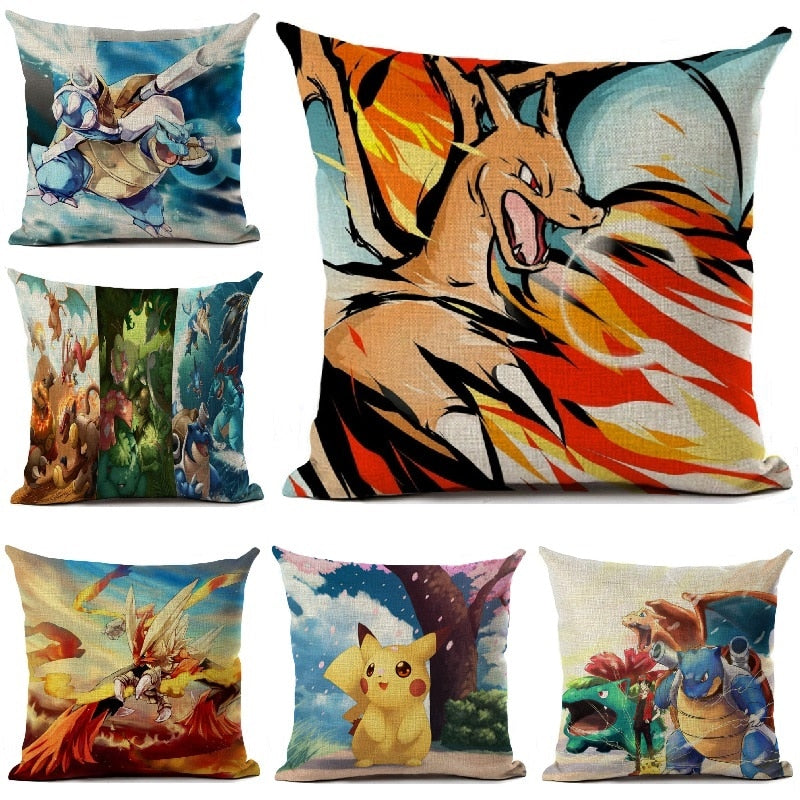 Pokemon Cushion Cover Linen Cartoon Printed Pillow Cover Car Sofa Throw Pillows Home Decoration Anime Pillowcase 45*45cm