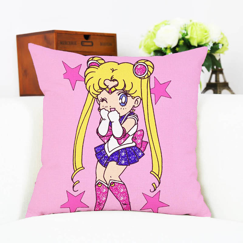 Car Throw Pillow Case Cotton Linen Sailor Moon Anime ChibiUsa Cartoon Style Square Shap Cushion Cover Decorative for Sofa New